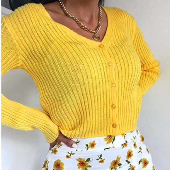 5 STAR ⭐️ rated Yellow Ribbed Button Up Sweater - Picture 4 of 4